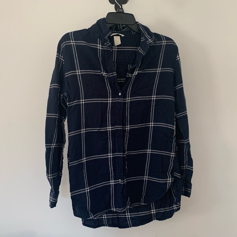 Blue white grid flannel